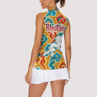 Bhutan Dragon Women Sleeveless Polo Shirt with Traditional Cloud Motif in Vibrant Himalayan Colors