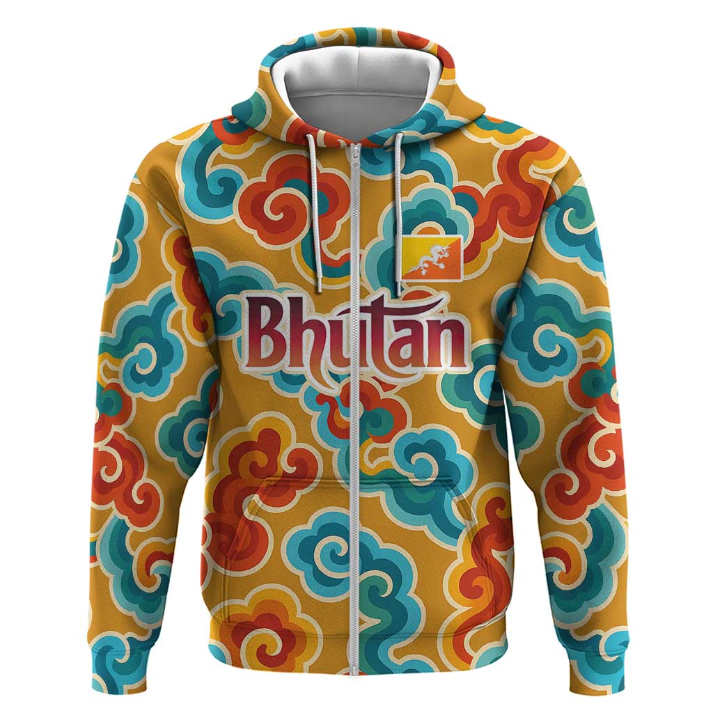 Bhutan Dragon Zip Hoodie with Traditional Cloud Motif in Vibrant Himalayan Colors