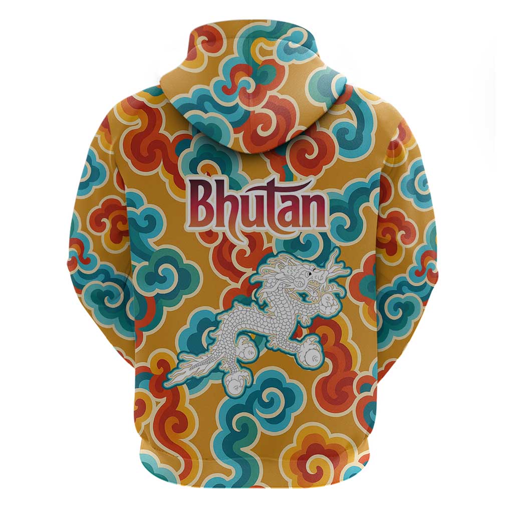 Bhutan Dragon Zip Hoodie with Traditional Cloud Motif in Vibrant Himalayan Colors