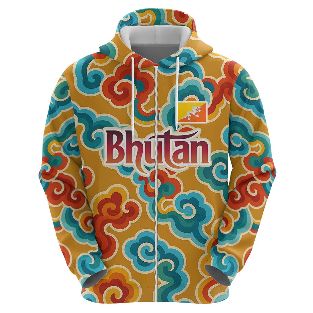 Bhutan Dragon Zip Hoodie with Traditional Cloud Motif in Vibrant Himalayan Colors