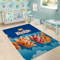 Bhutan Lotus Blossom Area Rug with White Dragon and Sacred Cloud Harmony