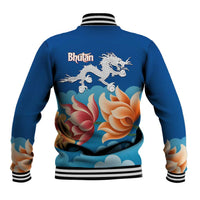 Bhutan Lotus Blossom Baseball Jacket with White Dragon and Sacred Cloud Harmony