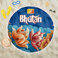 Bhutan Lotus Blossom Beach Blanket with White Dragon and Sacred Cloud Harmony