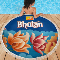 Bhutan Lotus Blossom Beach Blanket with White Dragon and Sacred Cloud Harmony