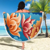 Bhutan Lotus Blossom Beach Blanket with White Dragon and Sacred Cloud Harmony