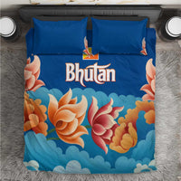 Bhutan Lotus Blossom Bedding Set with White Dragon and Sacred Cloud Harmony