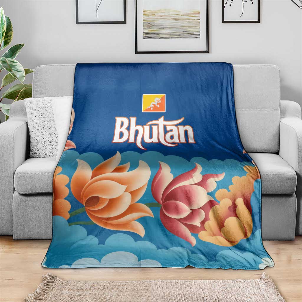 Bhutan Lotus Blossom Blanket with White Dragon and Sacred Cloud Harmony
