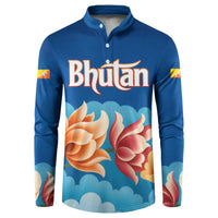 Bhutan Lotus Blossom Button Sweatshirt with White Dragon and Sacred Cloud Harmony