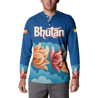 Bhutan Lotus Blossom Button Sweatshirt with White Dragon and Sacred Cloud Harmony