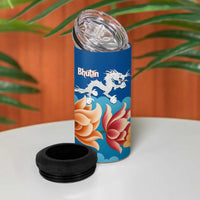 Bhutan Lotus Blossom 4 in 1 Can Cooler Tumbler with White Dragon and Sacred Cloud Harmony