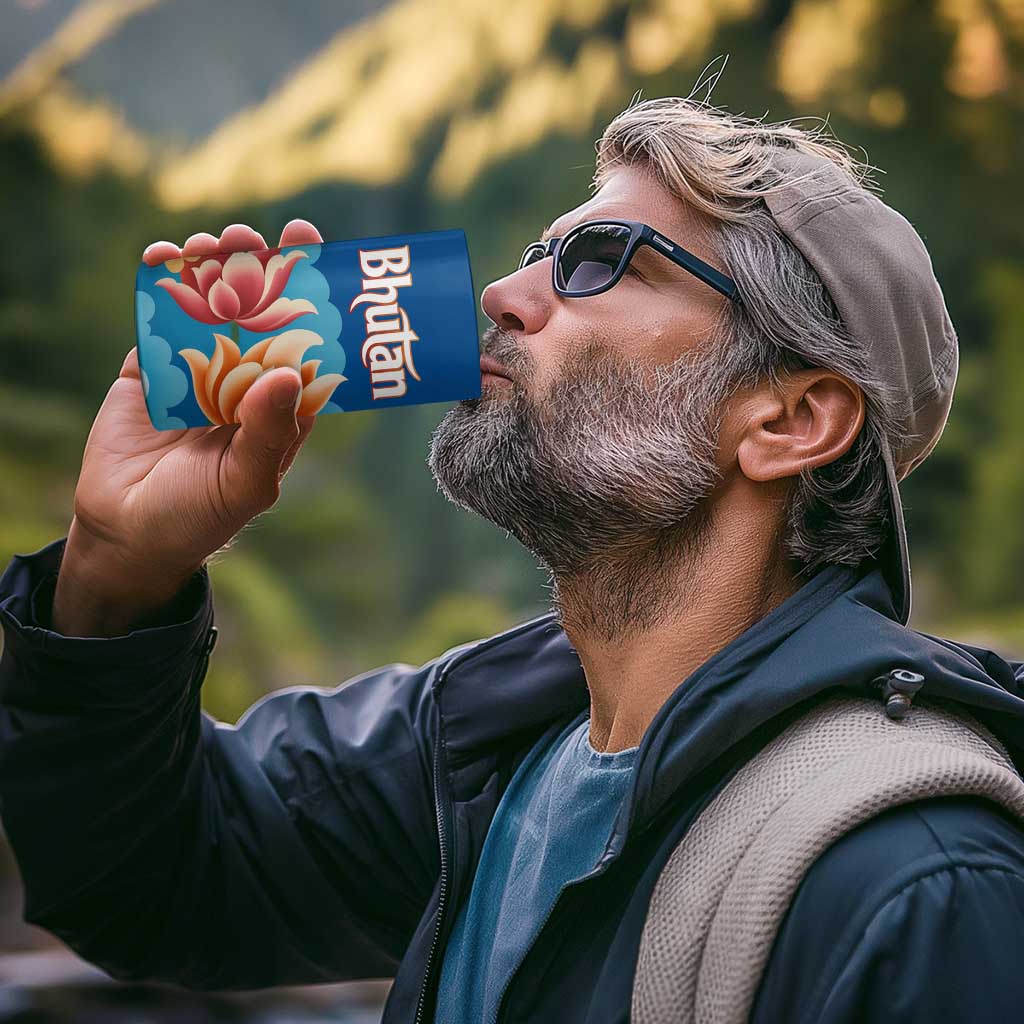 Bhutan Lotus Blossom 4 in 1 Can Cooler Tumbler with White Dragon and Sacred Cloud Harmony