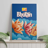 Bhutan Lotus Blossom Canvas Wall Art with White Dragon and Sacred Cloud Harmony