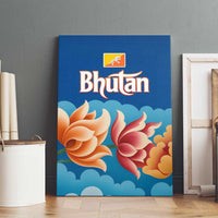 Bhutan Lotus Blossom Canvas Wall Art with White Dragon and Sacred Cloud Harmony