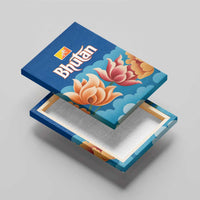 Bhutan Lotus Blossom Canvas Wall Art with White Dragon and Sacred Cloud Harmony