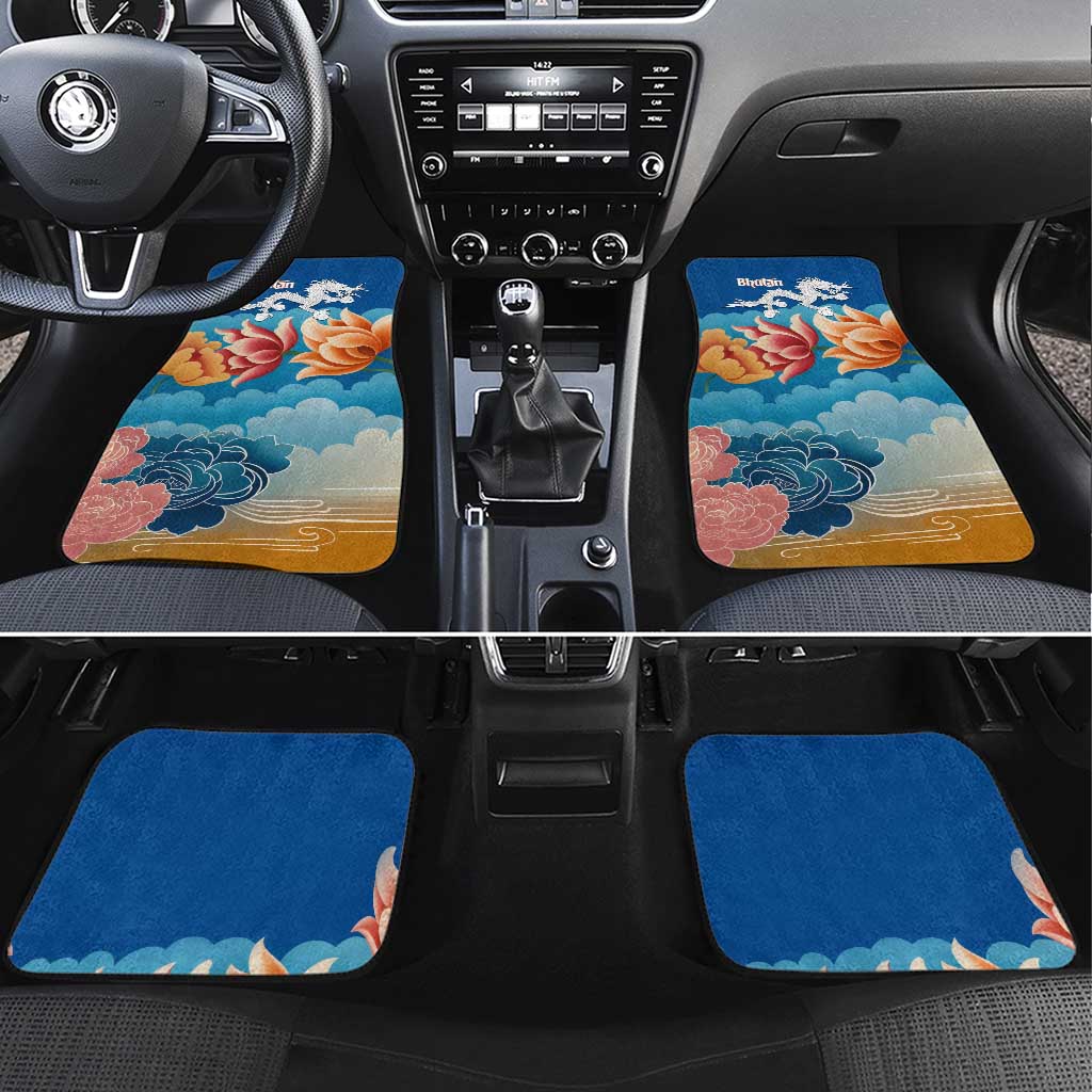 Bhutan Lotus Blossom Car Mats with White Dragon and Sacred Cloud Harmony