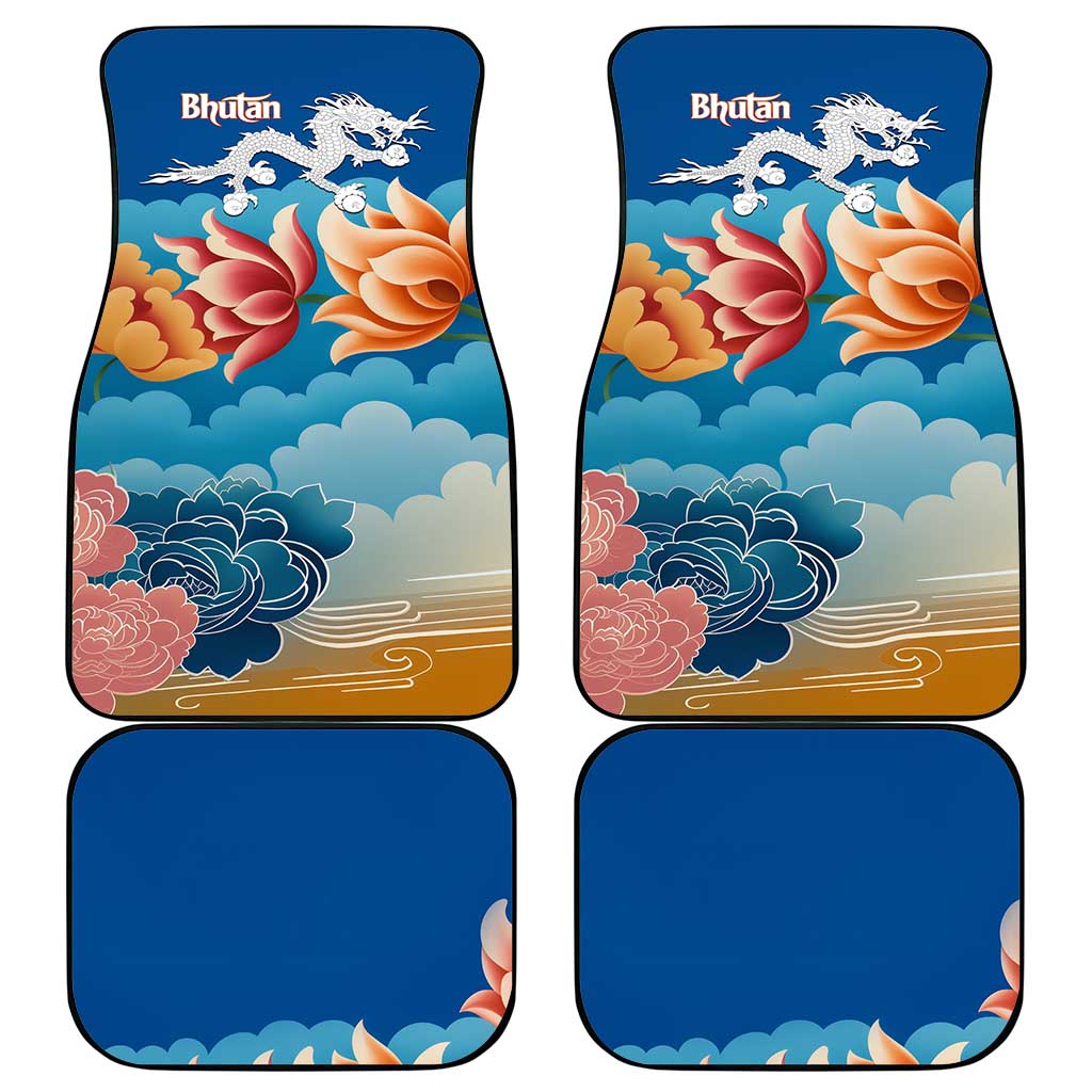 Bhutan Lotus Blossom Car Mats with White Dragon and Sacred Cloud Harmony