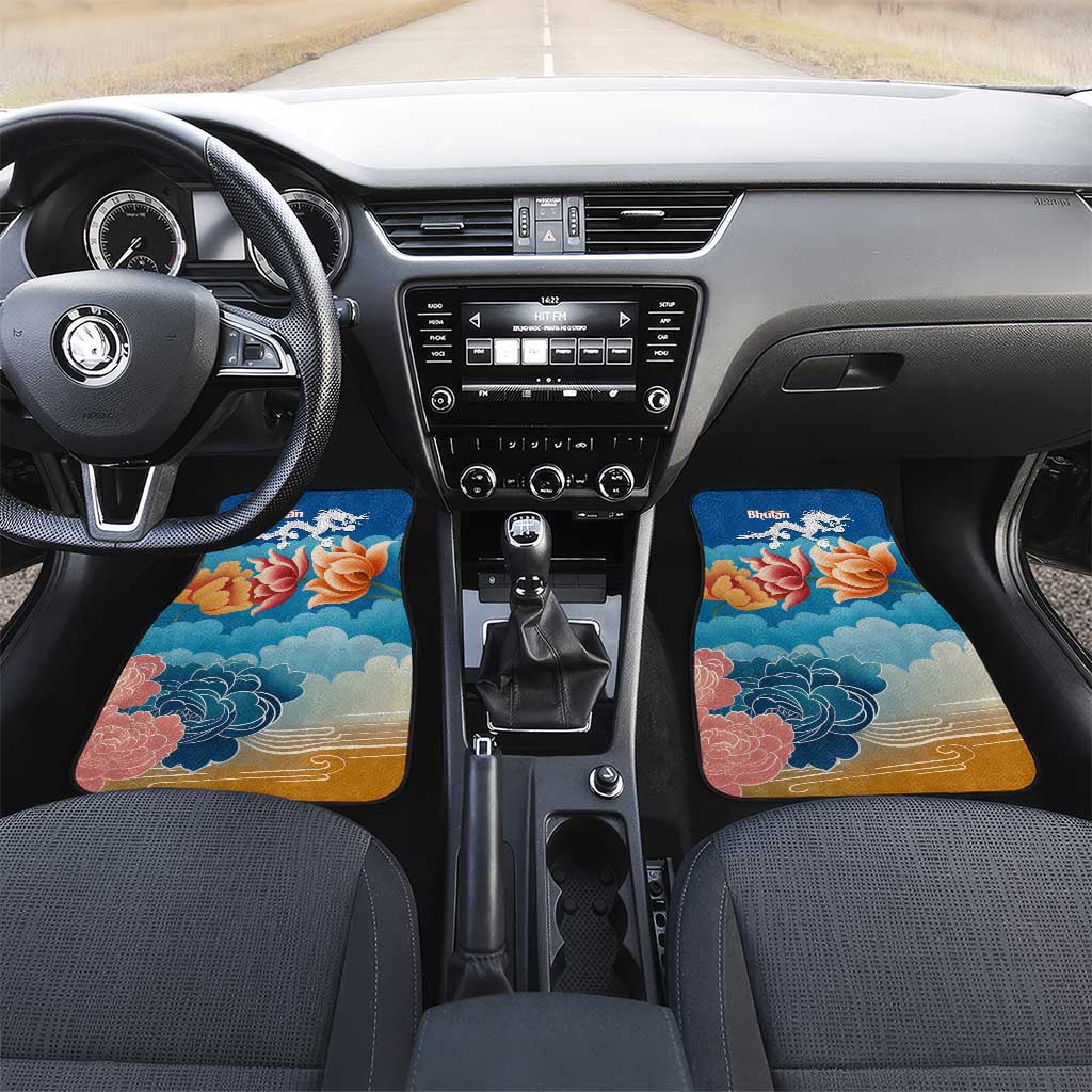Bhutan Lotus Blossom Car Mats with White Dragon and Sacred Cloud Harmony