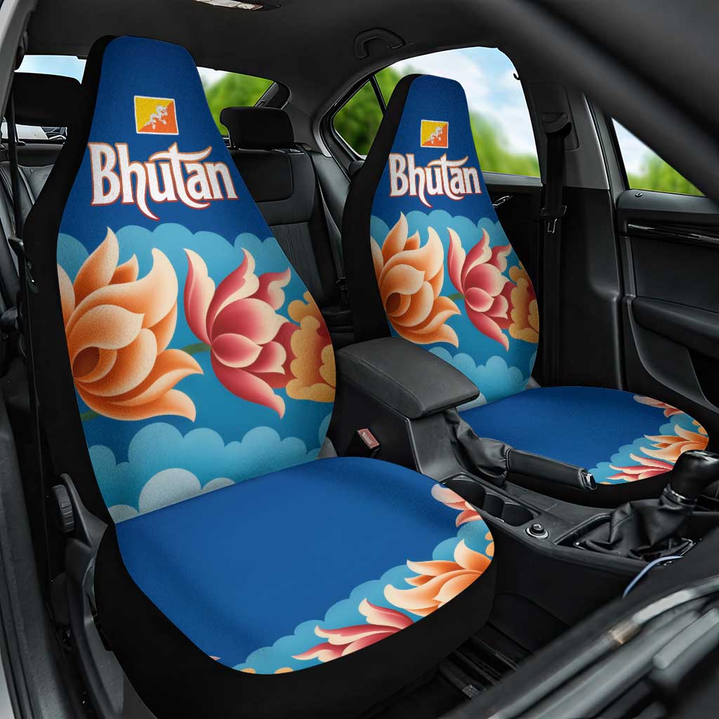 Bhutan Lotus Blossom Car Seat Cover with White Dragon and Sacred Cloud Harmony
