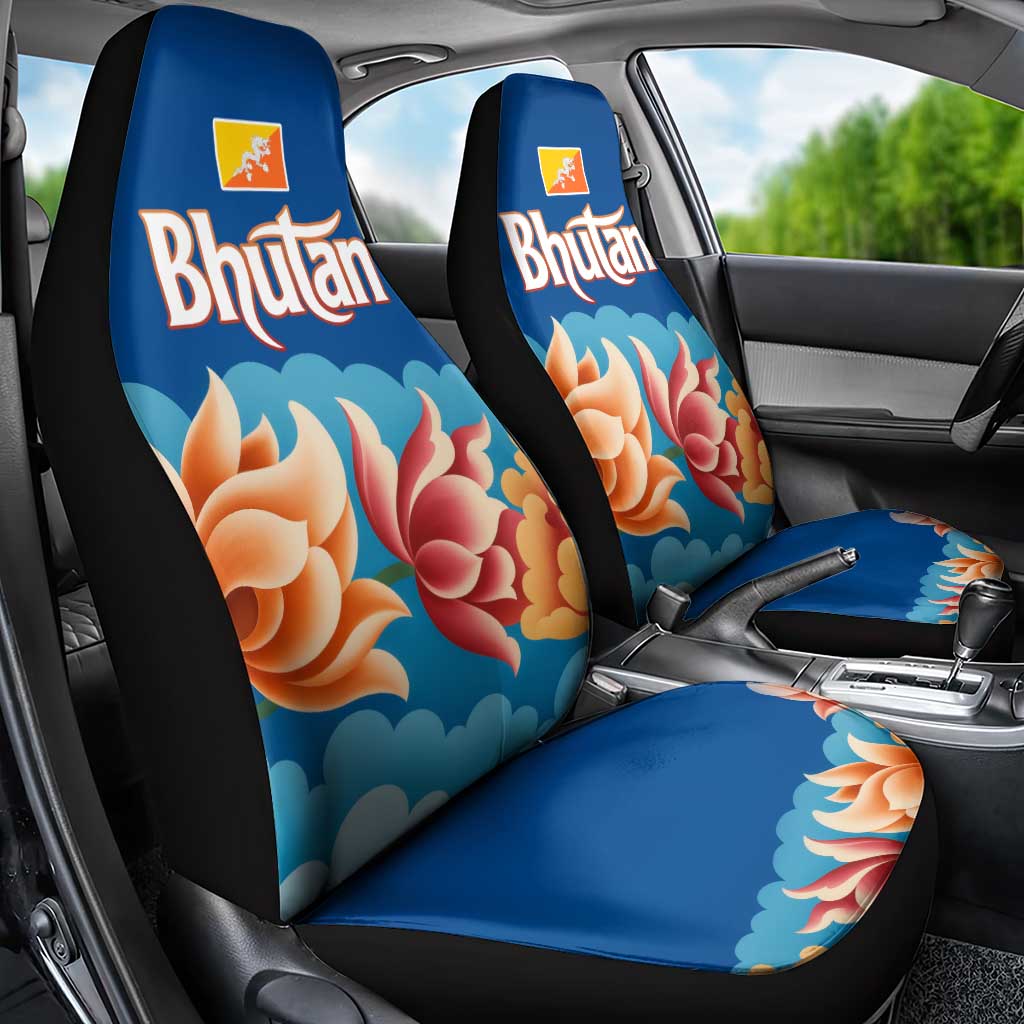 Bhutan Lotus Blossom Car Seat Cover with White Dragon and Sacred Cloud Harmony