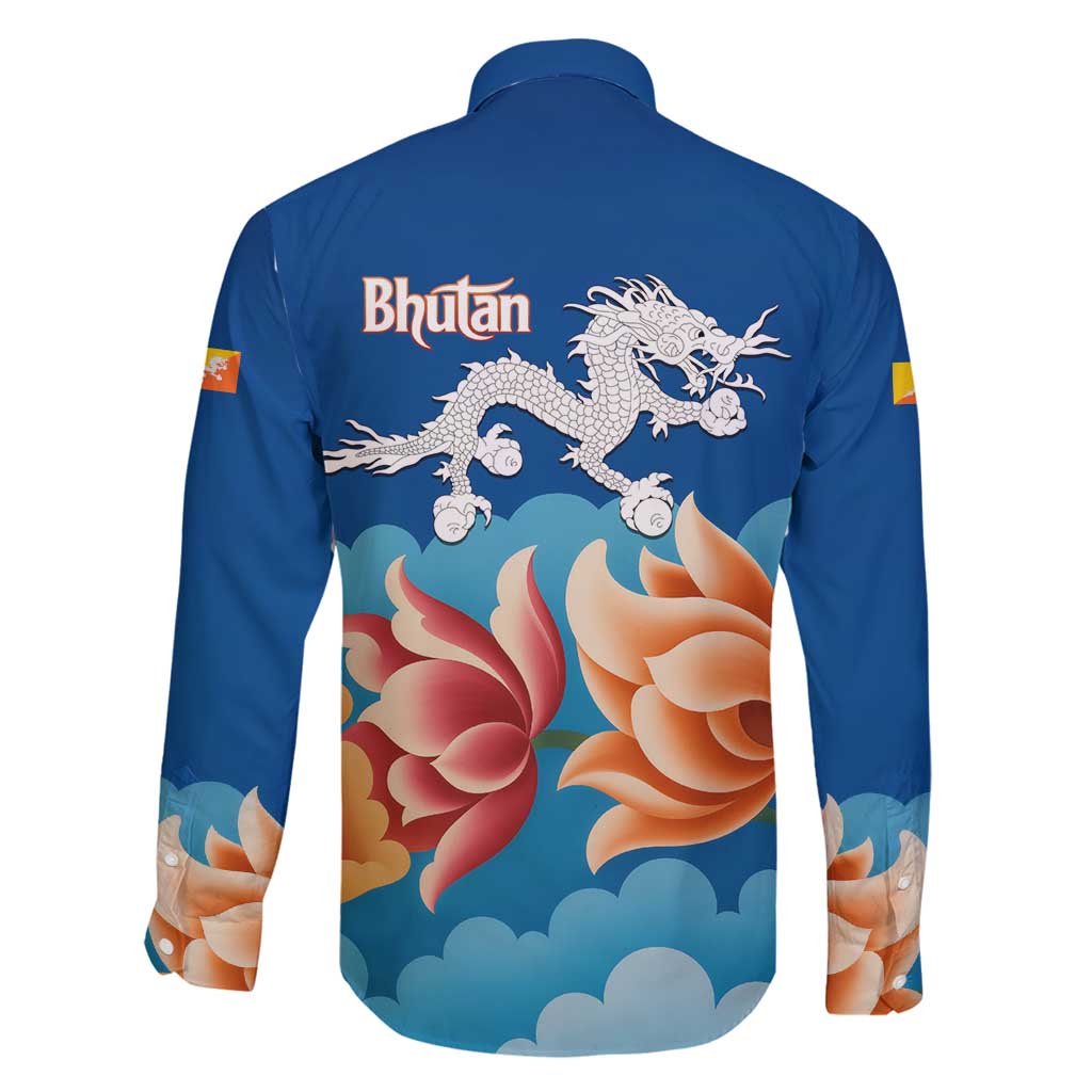 Bhutan Lotus Blossom Family Matching Long Sleeve Bodycon Dress and Hawaiian Shirt with White Dragon and Sacred Cloud Harmony