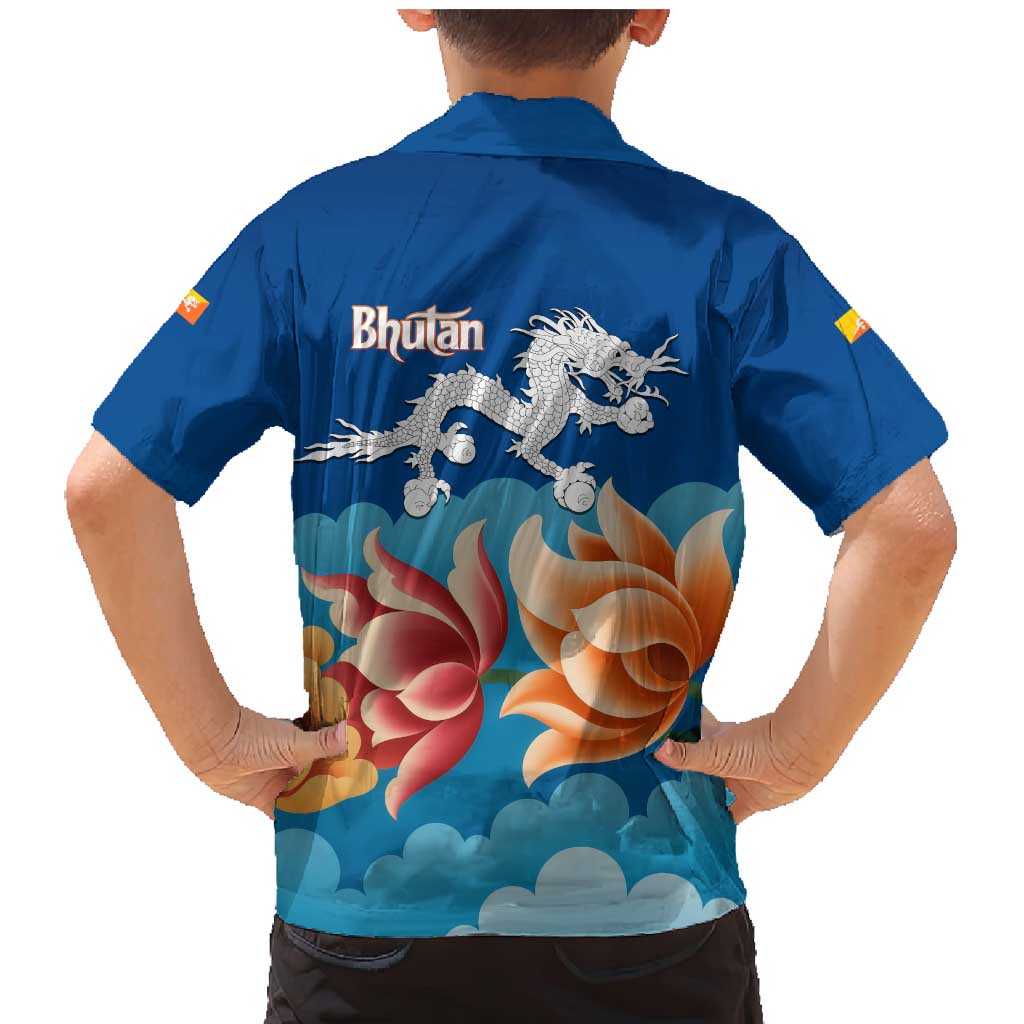 Bhutan Lotus Blossom Family Matching Mermaid Dress and Hawaiian Shirt with White Dragon and Sacred Cloud Harmony