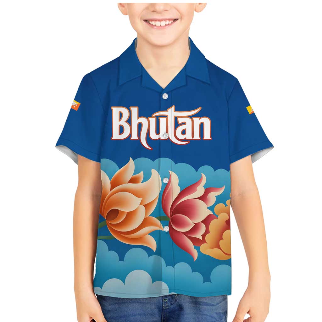 Bhutan Lotus Blossom Family Matching Mermaid Dress and Hawaiian Shirt with White Dragon and Sacred Cloud Harmony