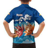 Bhutan Lotus Blossom Family Matching Off The Shoulder Long Sleeve Dress and Hawaiian Shirt with White Dragon and Sacred Cloud Harmony