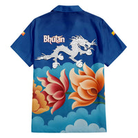Bhutan Lotus Blossom Family Matching Off The Shoulder Long Sleeve Dress and Hawaiian Shirt with White Dragon and Sacred Cloud Harmony