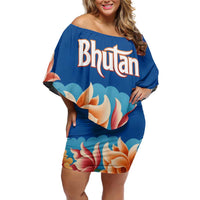 Bhutan Lotus Blossom Family Matching Off Shoulder Short Dress and Hawaiian Shirt with White Dragon and Sacred Cloud Harmony