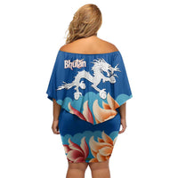 Bhutan Lotus Blossom Family Matching Off Shoulder Short Dress and Hawaiian Shirt with White Dragon and Sacred Cloud Harmony