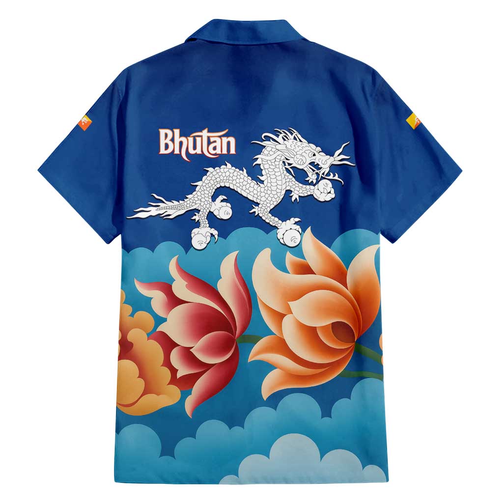 Bhutan Lotus Blossom Family Matching Puletasi and Hawaiian Shirt with White Dragon and Sacred Cloud Harmony