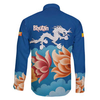 Bhutan Lotus Blossom Family Matching Puletasi and Hawaiian Shirt with White Dragon and Sacred Cloud Harmony