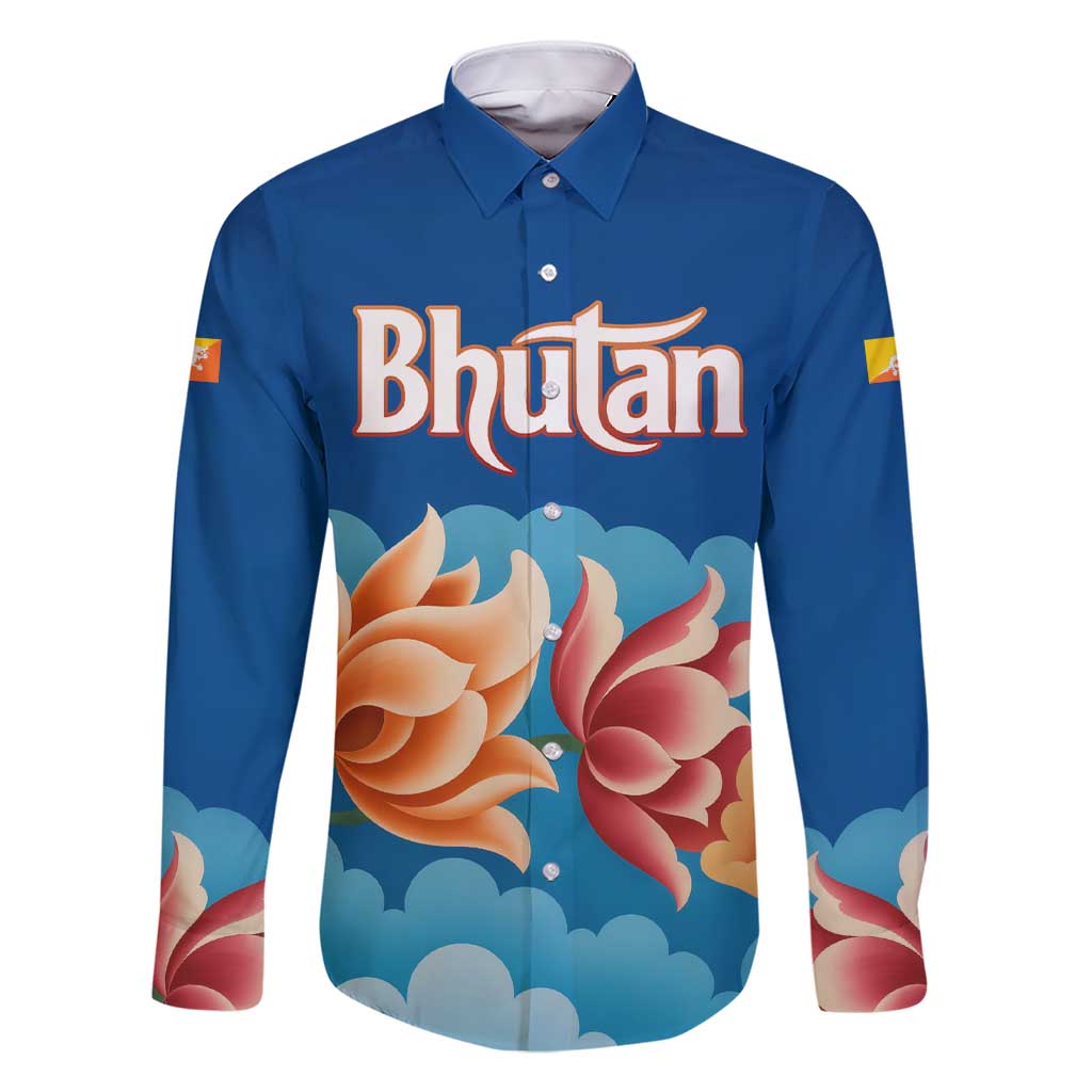 Bhutan Lotus Blossom Family Matching Short Sleeve Bodycon Dress and Hawaiian Shirt with White Dragon and Sacred Cloud Harmony