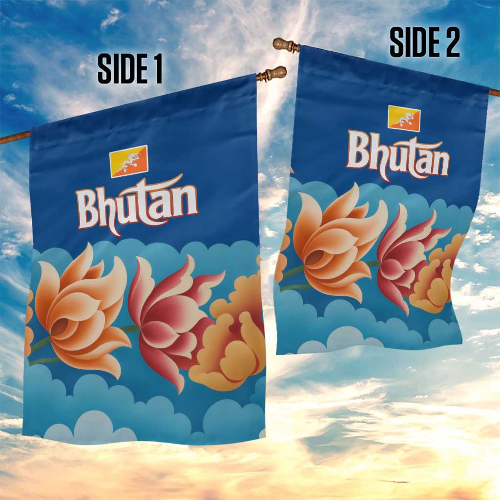 Bhutan Lotus Blossom Garden Flag with White Dragon and Sacred Cloud Harmony