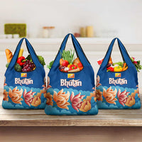 Bhutan Lotus Blossom Grocery Bag with White Dragon and Sacred Cloud Harmony