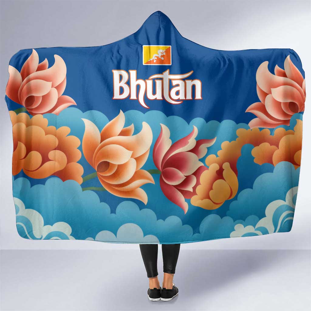 Bhutan Lotus Blossom Hooded Blanket with White Dragon and Sacred Cloud Harmony