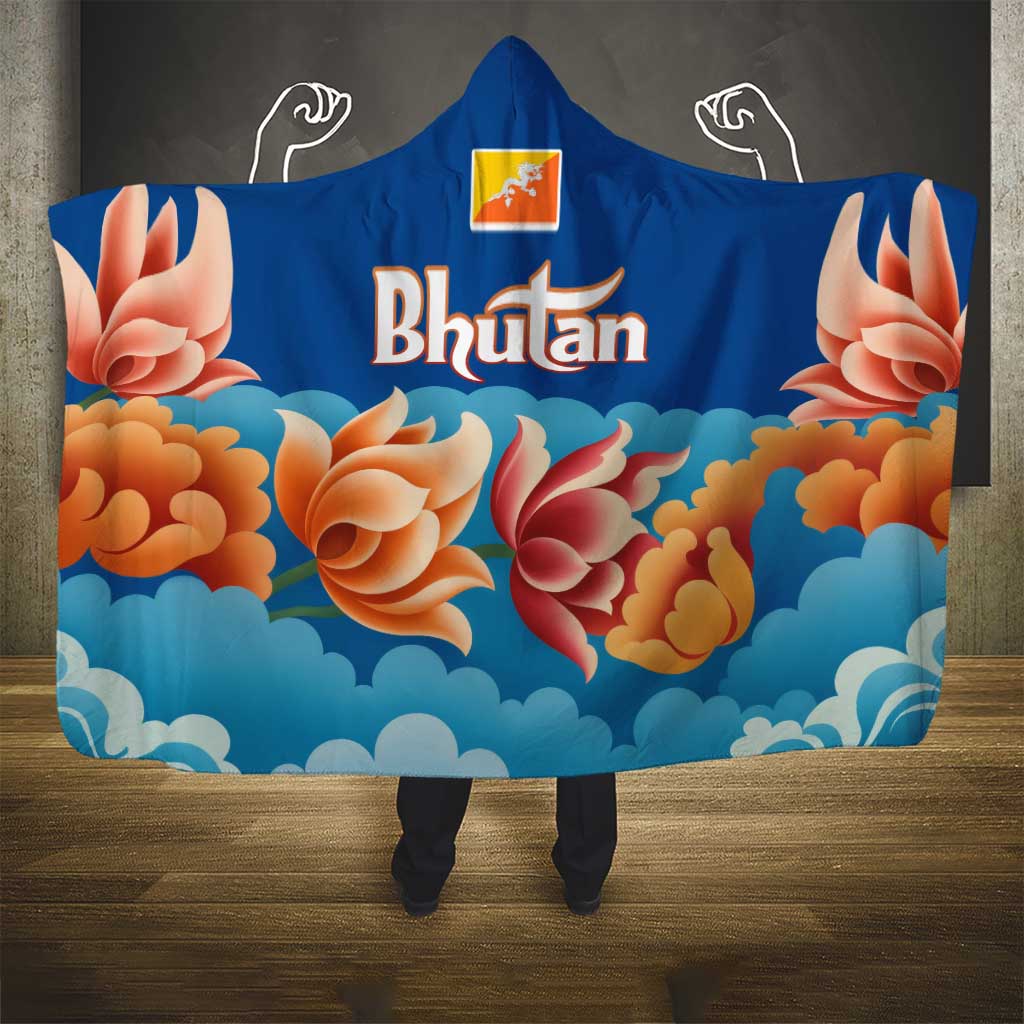 Bhutan Lotus Blossom Hooded Blanket with White Dragon and Sacred Cloud Harmony
