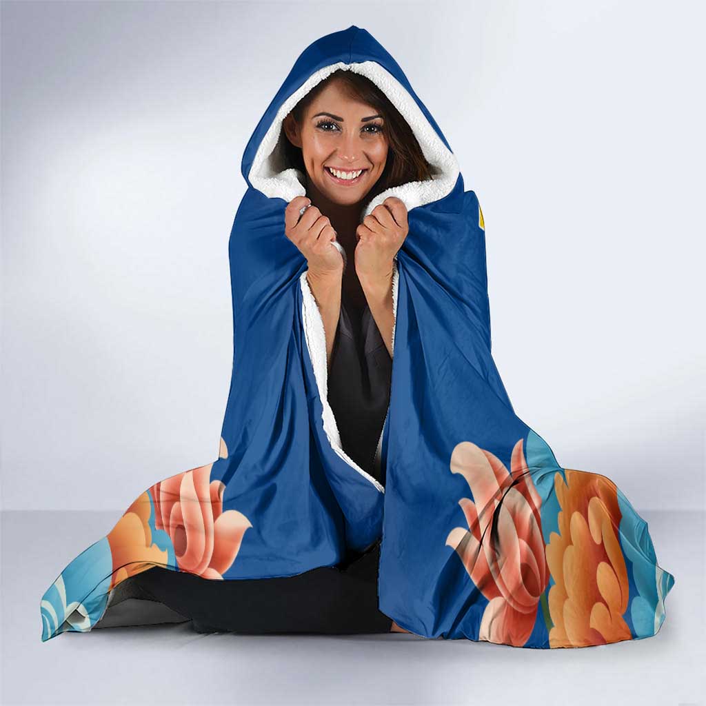 Bhutan Lotus Blossom Hooded Blanket with White Dragon and Sacred Cloud Harmony