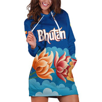 Bhutan Lotus Blossom Hoodie Dress with White Dragon and Sacred Cloud Harmony