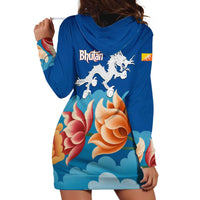 Bhutan Lotus Blossom Hoodie Dress with White Dragon and Sacred Cloud Harmony