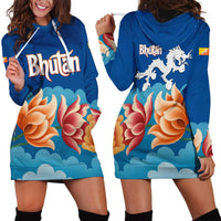 Bhutan Lotus Blossom Hoodie Dress with White Dragon and Sacred Cloud Harmony