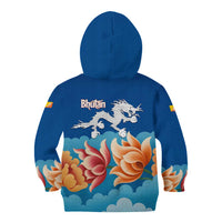 Bhutan Lotus Blossom Kid Hoodie with White Dragon and Sacred Cloud Harmony