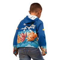 Bhutan Lotus Blossom Kid Hoodie with White Dragon and Sacred Cloud Harmony