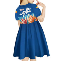 Bhutan Lotus Blossom Kid Short Sleeve Dress with White Dragon and Sacred Cloud Harmony