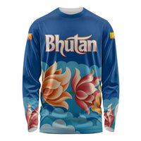 Bhutan Lotus Blossom Long Sleeve Shirt with White Dragon and Sacred Cloud Harmony