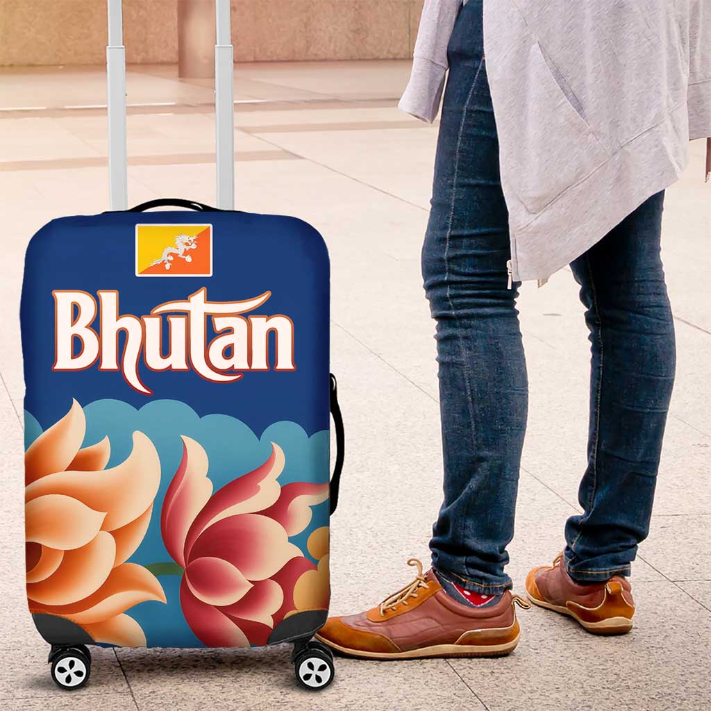 Bhutan Lotus Blossom Luggage Cover with White Dragon and Sacred Cloud Harmony
