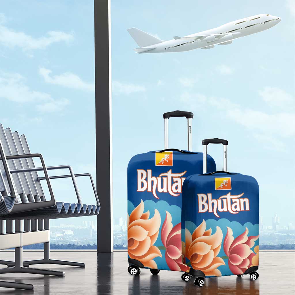Bhutan Lotus Blossom Luggage Cover with White Dragon and Sacred Cloud Harmony