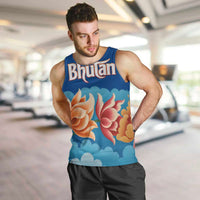 Bhutan Lotus Blossom Men Tank Top with White Dragon and Sacred Cloud Harmony