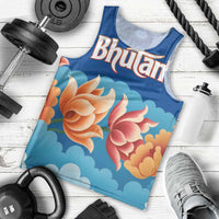 Bhutan Lotus Blossom Men Tank Top with White Dragon and Sacred Cloud Harmony
