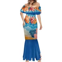 Bhutan Lotus Blossom Mermaid Dress with White Dragon and Sacred Cloud Harmony